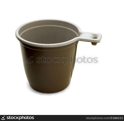 Brown plastic coffee cup isolated on white