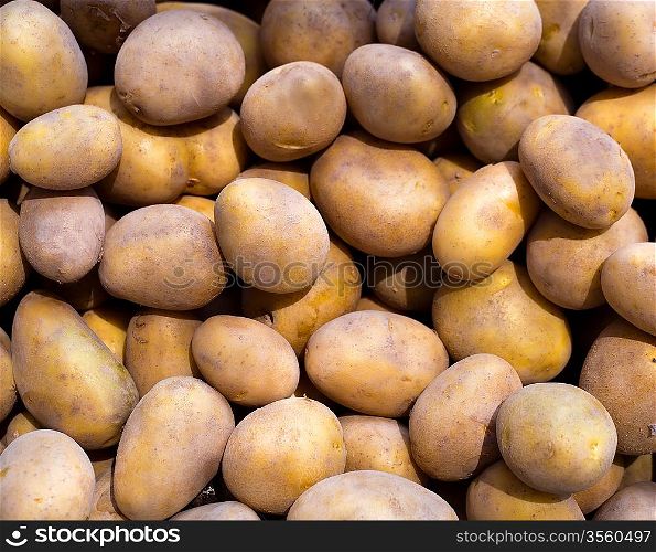 Brown potatoes pattern in a market display in mediterranean