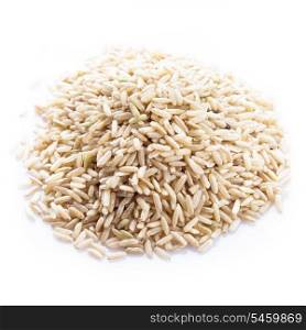 Brown rice heap isolated on a white background