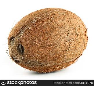 Brown ripe coconut isolated on white background
