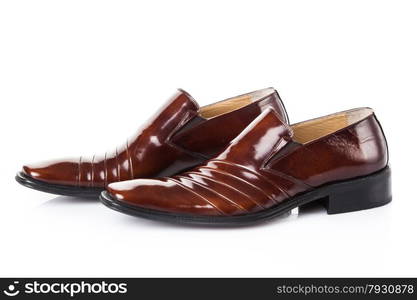 brown shoes pair. Fashion concept with male shoes on white