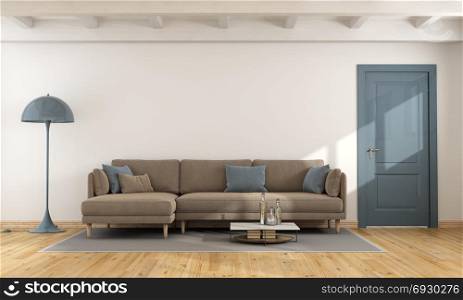 brown sofa in a minimalist lounge - 3d rendering