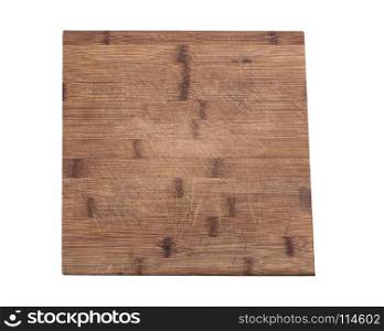 brown square old kitchen wooden board for slicing foods isolated on white background