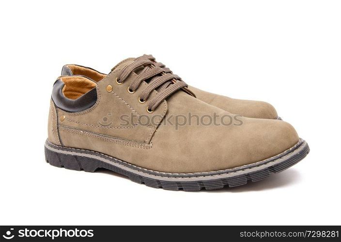 Brown suade shoes isolated on white background