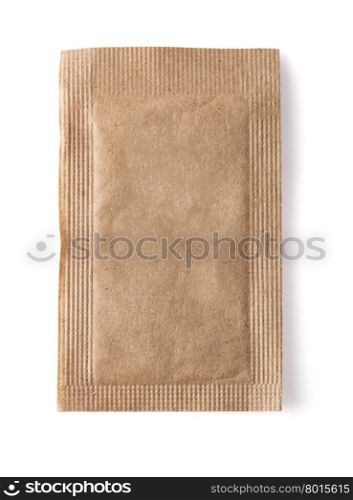 Brown sugar packet on white background isolated with clipping path