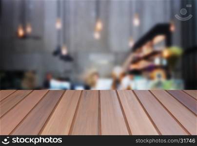 Brown table top wooden with blurred background. product display template