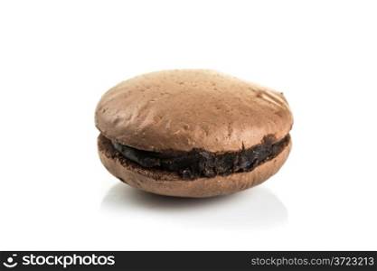 Brown Tasty colorful macaroon with chocolate flavor on white background
