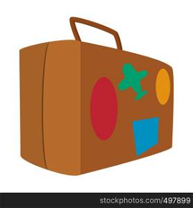 Brown travel suitcase cartoon icon on a white background. Brown travel suitcase cartoon icon