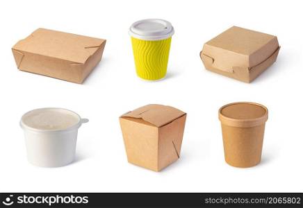brown unlabeled paper food box isolated on white background. brown unlabeled paper food box