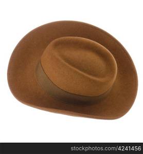 Brown vintage hat isolated on white background.