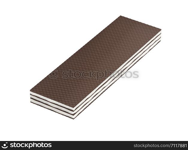 Brown wafer with vanilla or milk filling on white background