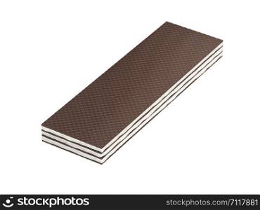 Brown wafer with vanilla or milk filling on white background