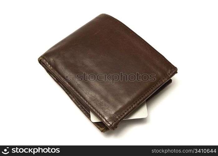 Brown wallet and credit card isolated on white