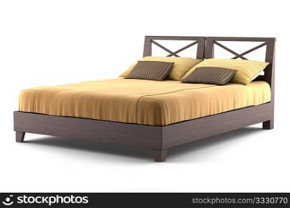 brown wooden bed isolated on white background