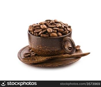 brown wooden cup of teak tree with coffee beans