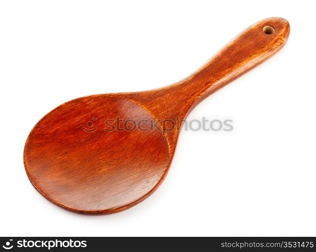 brown wooden kitchen spatula isolated on white