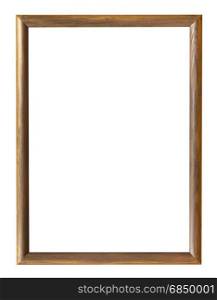 brown wooden simple narrow picture frame with cut out canvas isolated on white background