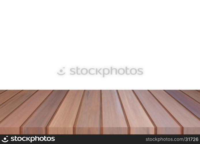 Brown wooden table top or counter isolated on white background. For product display