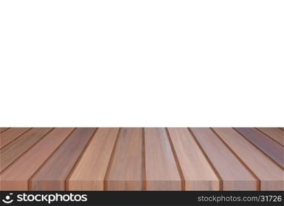 Brown wooden table top or counter isolated on white background. For product display
