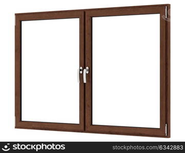 brown wooden window isolated on white background. 3d illustration