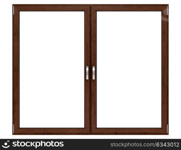 brown wooden window isolated on white background. 3d illustration