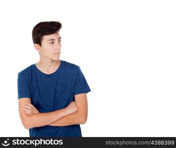 Brown young caucasian boy isolated on white background