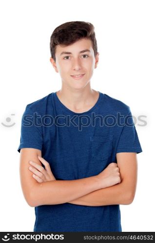 Brown young caucasian boy isolated on white background