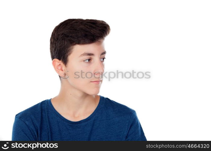 Brown young caucasian boy isolated on white background