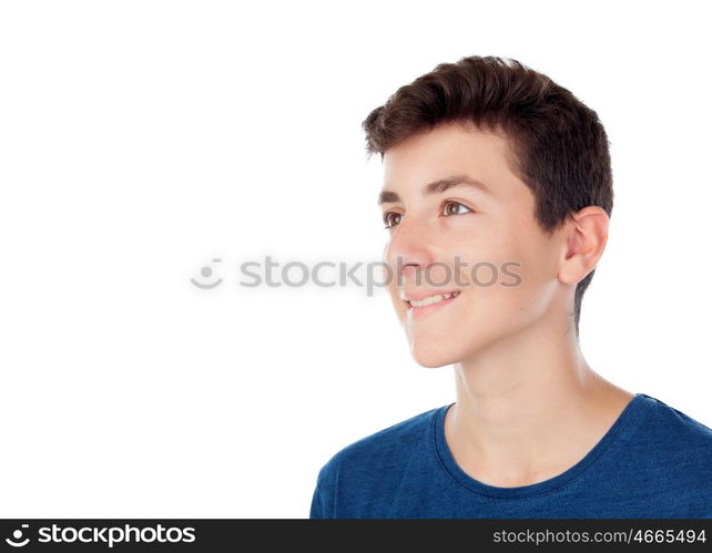 Brown young caucasian boy isolated on white background