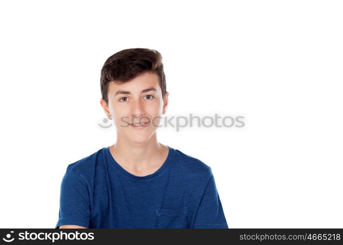 Brown young caucasian guy isolated on white background