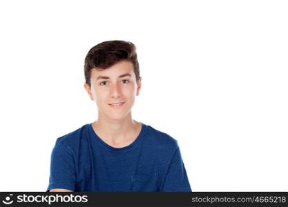 Brown young caucasian guy isolated on white background