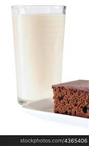 Brownie and milk. Isolated