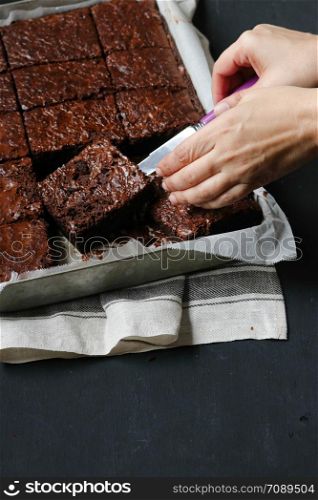 Brownie cake in a baking fin