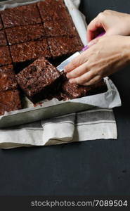 Brownie cake in a baking fin