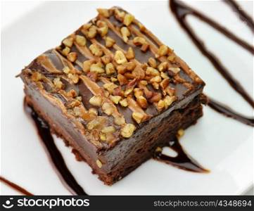 brownie with chocolate sauce