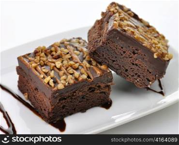 brownies with chocolate sauce