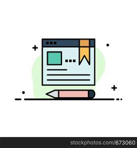 Browser, Text, Pen, Education Business Flat Line Filled Icon Vector Banner Template