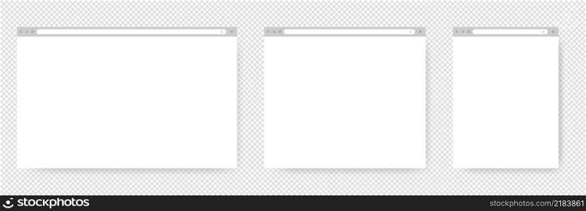 Browser windows. Internet search bar. Web pages vector template.