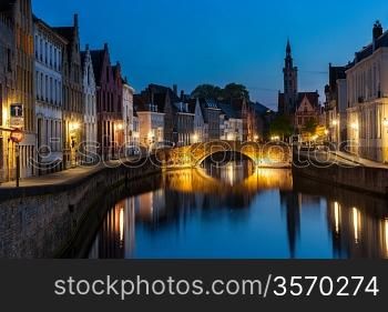 Bruges (Brugge) canal in the evening, Belgium