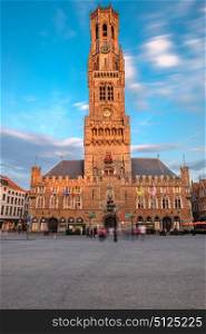 Bruges (Brugge) cityscape with Belfry of Bruges on market square, Flanders, Belgium