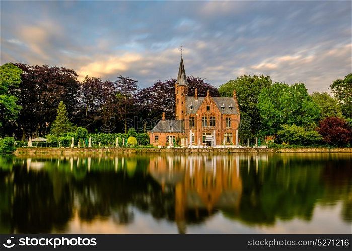 Bruges (Brugge) cityscape with Minnewater lake, Flanders, Belgium
