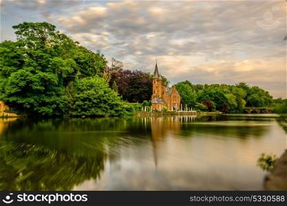 Bruges (Brugge) cityscape with Minnewater lake, Flanders, Belgium