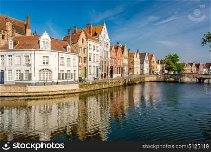 Bruges (Brugge) cityscape with water canal and bridge, Flanders, Belgium
