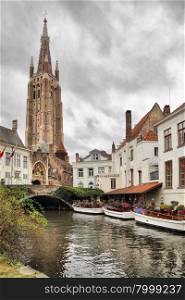 Bruges with bell tower Curch of our Lady, Belgium