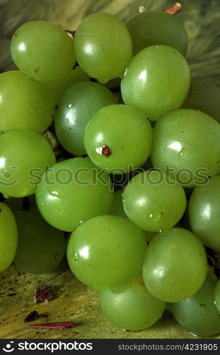 Brunch of green grapes laying