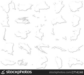 Brunei-Dominican Republic 3D White Maps isolated in white
