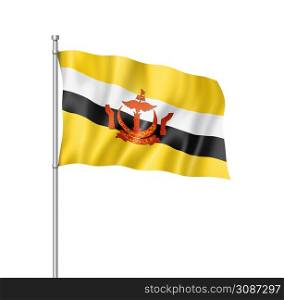 Brunei flag, three dimensional render, isolated on white. Bruneian flag isolated on white