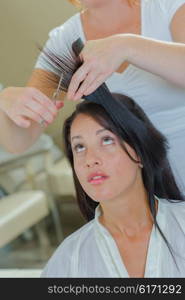 Brunette at the hair salon