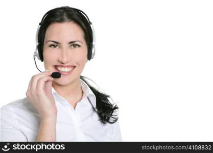 Brunette beautiful businesswoman headset microphone headphots