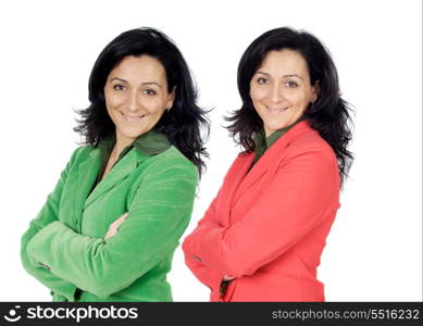 Brunette executive twin isolated on a over a white background